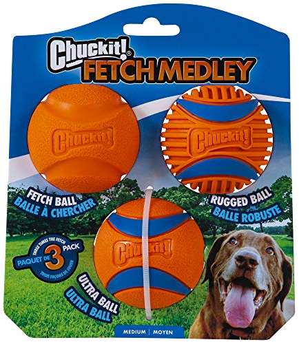 Chuckit! Fetch Medley Gen. 3 Gummibälle, Ultra Ball, Fetch Ball, Rugged Ballwerfer, kompatibles Kauspielzeug, Medium, 3 Stück