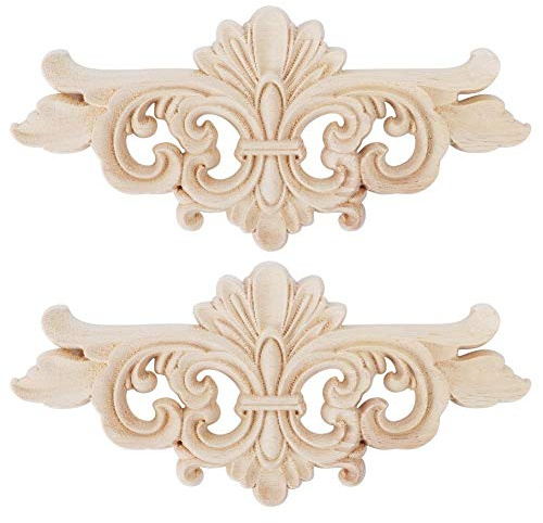 Decalcomanie in legno intagliato 2 pezzi per decorazione mobili porte armadietti fiore intagliato adesivi legno decorativi per interni