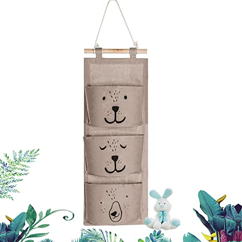 Hängender Organizer,Braun Hängeorganizer mit 3 Taschen,Garderobe Kinder,Bad Organizer Hängend,Hängeorganizer Kinderzimmer,Stoff Organizer,Wand Organizer Hängend Faltbare (Braun)