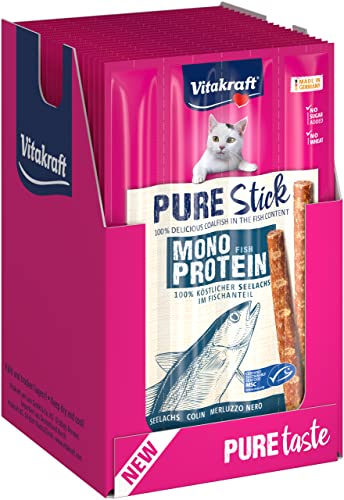 Vitakraft Pure Stick, Katzen Leckerli, fleischiger Stick, mit Seelachs, einzelne Sticks, auch für ernährungssensible Katzen, Vorratsgröße (20x 20g)