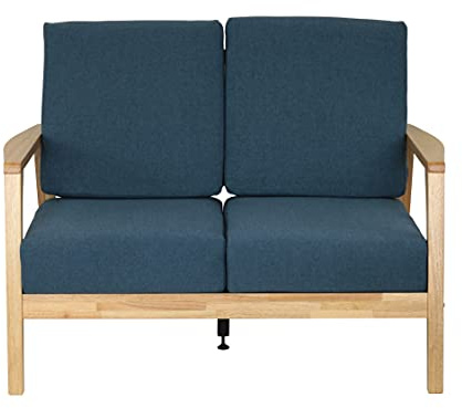 Totò Piccinni Divano SCIROCO in legno con braccioli e cuscini (Naturale/Denim Blue, 2 Posti)