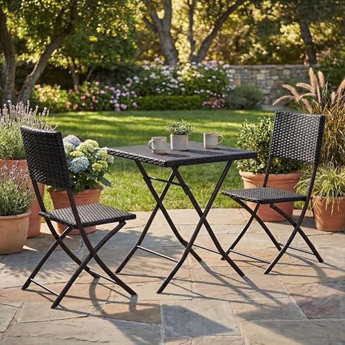 Garden Vida Capri 2 Seater Rattan Bistro Set Outdoor Garden Patio Balcony Furniture 3 Pcs (Black) (UKFR Certified) Garden Furniture(No Assembly Required)