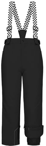 WOWULOVELY Kid's Snow Bib Pants Winter Waterproof Windproof Ski Pants Insulated Snowboard Overalls for Boys Girls(Black,12