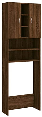 vidaXL Waschmaschinenschrank, Badschrank mit 2 Türen 9 Fächern, Hochschrank für Badezimmer Waschmaschine, Trocknerschrank Schrank Regal, Braun Eichen-Optik