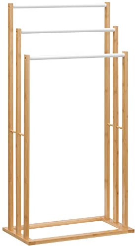 HOMCOM Porte-Serviettes en Bambou sur Pieds avec 3 Barres Support pour Serviette étagère de Salle de Bain - 48 x 25,8 x 94 cm