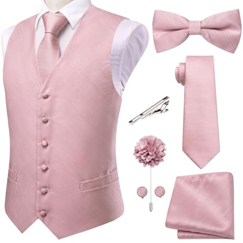 Hi-Tie Ensemble de 5 gilets en soie pour homme avec nœud papillon et boutons de manchette