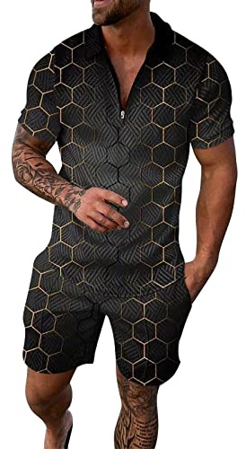 Ensemble Chemise et Short pour Homme - Tenue d'été 2 Pièces à Manches Courtes - Costume Décontracté Survêtement Shorts Sous-vêtements Poids Lourds