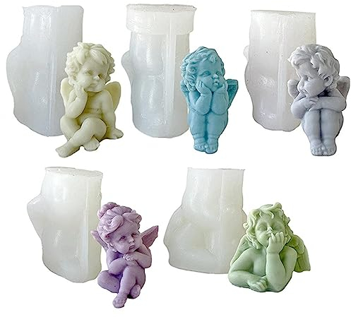 5 Stück Kerzen Silikonform 3D Engel Silikon Kerzenform Engel Kerzenform Kit Silikonformen für kerzen DIY 3D Engel Form Seife Form zum Gießen als Heimdekorationen,Bastel Ornamente