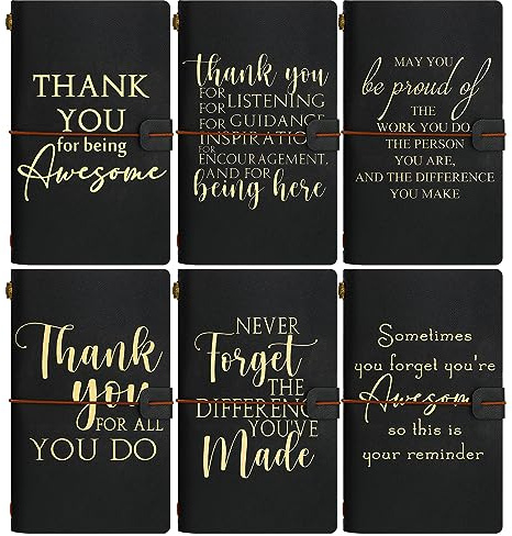 Kosiz 6 Pack Emoployee Appreciation Gifts Leather Journals Bulk Inspirational Notebooks Pocket Notepads Elephant Thank You Gifts for Coworker Volunteer Nurse Teacher (Black)