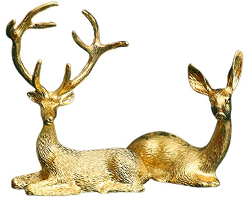 HOMSFOU 2pcs Deer Sculptures Reindeer Desk Topper Deer Miniatures Farm Animal Statues Feng Shui Decoraciones Para Salas De Casa Metal Decor Living Room Decoration Candlestick Desktop