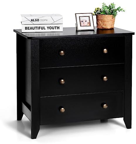 GIANTEX Vintage Kommode mit 3 Schubladen für Zuhause, elegante Kommode mit 6 runden Metallgriffen, Nachttisch aus Holz, Kommode für Schlafzimmer (Schwarz)