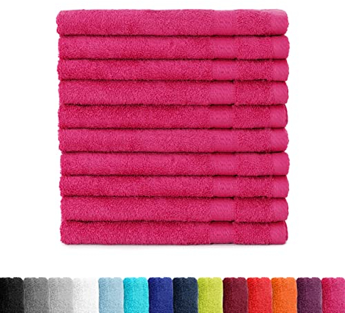 BaSaTex Frottee Gästehandtücher 30x50 im 10er Set | Gästetuch 100% Baumwolle Made in Green | Farbe: Magenta Pink