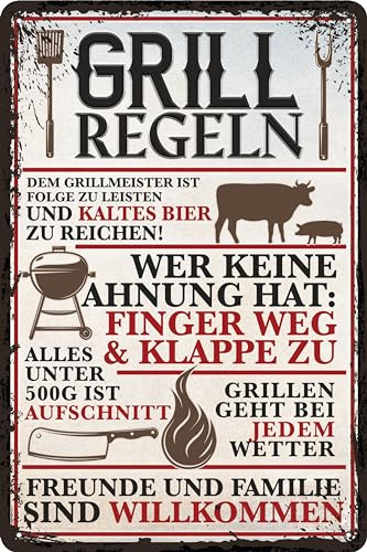 LuckyLinde 30 x 20 cm Blechschild – lustiger Spruch – Grillregeln, Lebensweisheit für Grill Fans