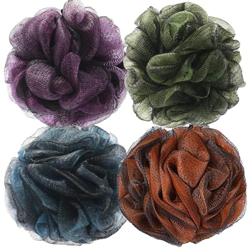 DDUP Loofah, Shower Puff for Women and Men, Mesh Pouf, Soft Shower Pouf, Bath Scrunchie, Multi Pack Body Puff, Exfoliating Bath Sponge for Adults(Black-Mixed)