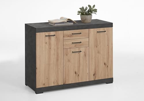 möbelando Kombikommode >Bristol 3 XL< in Matera-Artisan Eiche - 120x89,9x49,9cm (BxHxT)