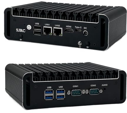 SJRC Fläktlös Mini PC Celeron N5105, Industriell Dator med Dual COM RS232, 2X i225V 2,5GbE LAN Micro Desktop Dator med HD, Type-C, WiFi5/BT4.2, Barebone (Ingen RAM/SSD/System)