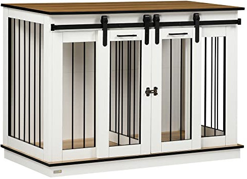 PawHut Jaula para perros con opción de dos habitaciones, 2 puertas, caja metálica moderna, interior, para perros grandes hasta 30 kg, 120 x 60 x 88,5 cm