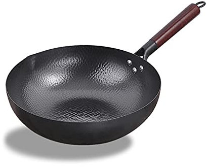 Wok en fonte, poêle à frire chinoise antiadhésive en fer robuste, poêle à frire, casserole de cuisine non revêtue, casserole en fer forgé à la main, ustensiles de cuisine