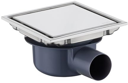 NEWFUN Duschrinne, quadratisch, 15 x 15 cm, Duschabfluss, Siphon, 360 Grad Siphon, geruchshemmend, unsichtbar, positiv und negativ, doppelte Filtration, kann gefliesen werden, silberfarben