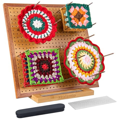 Skalamio 11.8 Blocking Boards for Crochet Projects with Storage, Blocking Board with 20 Pegs, Bamboo Granny Square Blocking Boards, Blocking Mats for Knitting, Crochet Blocking for Crocheters