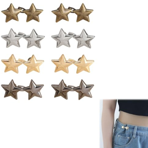 OUDQFCJ Pack de 8 botones vaqueros para apretar pantalones, cinturilla estrella para apretar, clip para apretar pantalones, botón para apretar pantalones, botones ajustables sin costura