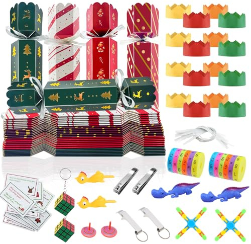Fox·Bunny Kit di 16 cracker natalizi, con regali, cappelli e biglietti scherzosi per la cena di festa, decorazione regalo