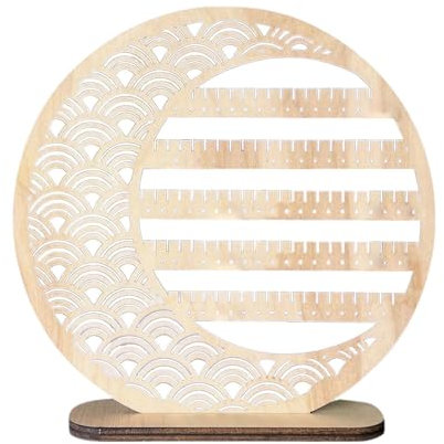 Nishiyuenyi Espositore per Orecchini, Espositore per Gioielli in Legno a 5 Ripiani, Espositore Rotondo per Orecchini, Espositore per Gioielli, Regalo per Ragazze, Colore Legno Chiaro