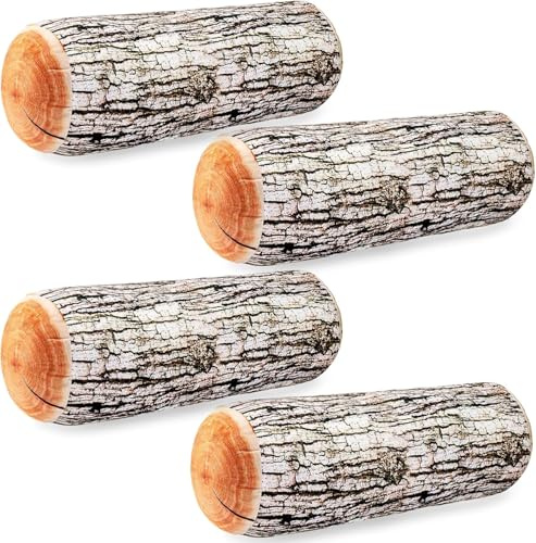 4 Pack Decorative Round Throw Pillows, 3D Digital Print Comfortable Wood Log Pillow, Funny Cute Wood Stump Pillow Cylinder Floor Cushion for Home,Couch,Sofa,Bedroom,Living Room Decor,Trunk, 40x15cm