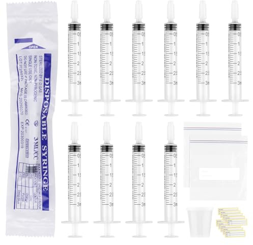 20 jeringas de calostro de 3 ml con tapas, kit de colector de calostro con taza medidora de 30 ml, 2 bolsas de almacenamiento y 20 calcomanías, para rellenar, medir líquidos