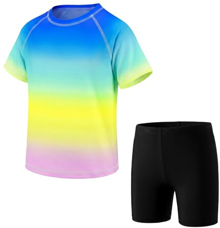 Keyck Conjunto Traje de Baño Niños 2 Piezas Rash Guard Infantil 3-11 Años | Camiseta Manga Corta y Pantalón, UPF 50+ Protección UV, Secado Rapido, Transpirable, Costume da Natación Piscina Playa Surf