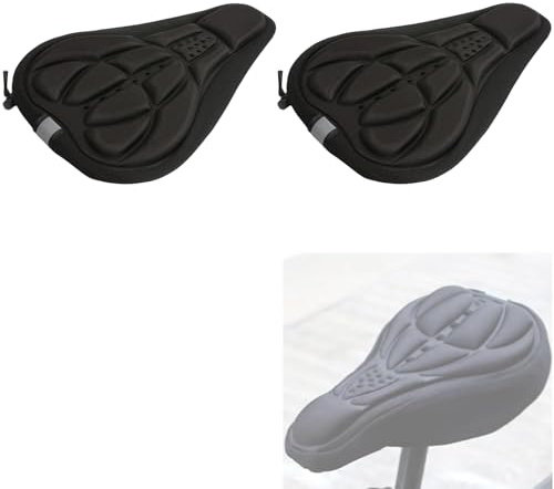 2PCS Bike Seat Cushion, Silicone Padded Bike Seat Cover for Men Women Comfort, Soft Bike Saddle for All Bik (Black, 2PCS)