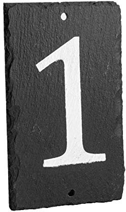 Number 1-14.5 x 9cm Natural Solid Slate House Number Plaque (0-9) Indoor & Outdoor Rustic Door Numbers Sign Including Fixings & Caps - by Nicola Spring