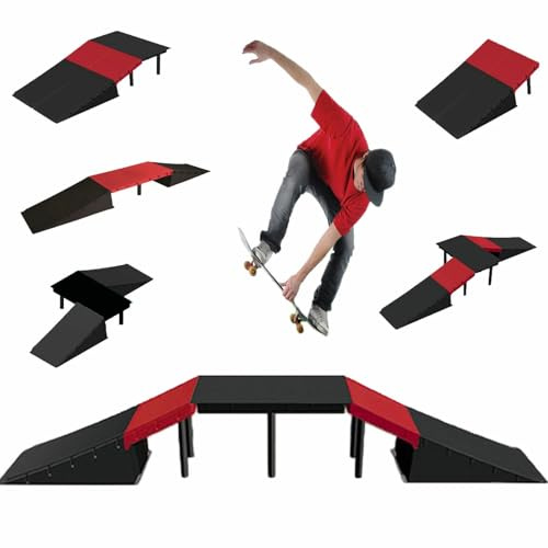 GEEZY Skate Ramp Set - 6 Assembly Variations, Red & Black, Anti Slip, Modular & T-Lock System, Easy Setup - Outdoor Adventure for Kids with Bikes, Scooters, Skateboards, RC Cars