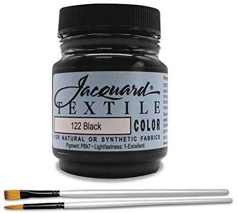 Moshify Jacquard Products Black Textile Color - Fabric Paint Made in USA - JAC1122 2.25-Ounces - Bundled Brush Set