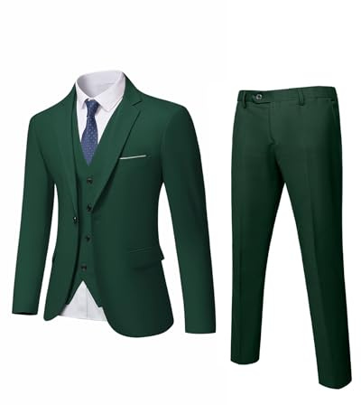 YND Men's Slim Fit 3 Piece Suit, One Button Jacket Vest Pants Set with Tie, Solid Party Wedding Dress Blazer, Tux Waistcoat and Trousers Deep Blue