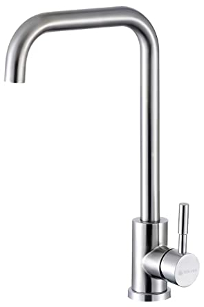 SOLVEX Grifo de Cocina, Giratorio 360° Grifo fregadero Cocina de Acero Inoxidable Regulable en Frío y Calor, Mezclador Fregadero Caño Alto Diseño Elegante, Acabado Satínado, SP-10021