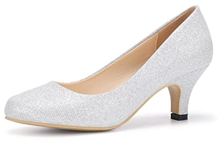 Damen-Pumps mit Absatz, Höhe 6 cm, Absatz, bequem, sexy, Pumps für Hochzeit, Abend, Arbeit, silber, 42 EU