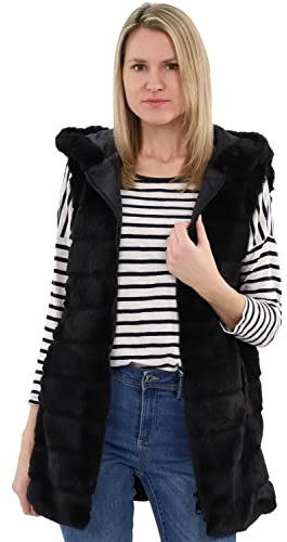 Malito CR-1958 Women's Hooded Vest | Ribbed Faux Fur | Teddy Vest with Zip, black, XL