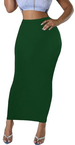 Gonna lunga a matita da donna - Gonna a vita alta estiva e autunnale Y2K Club Bodycon aderente Gonna maxi, Verde smeraldo, M