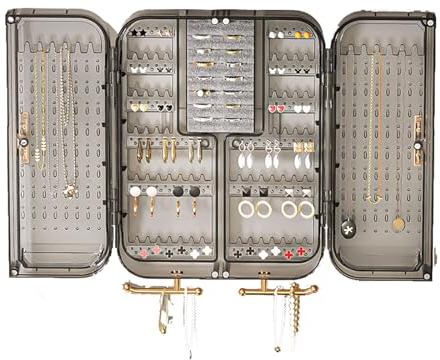 NauaVa Schmuckhalter, Organizer für Wand und Vitrine, abschließbar, zum Aufhängen, für Ohrringe, Ohrstecker, Ringe, Armbänder, Zubehör, Armreifen, Mädchen, Geschenk (Advanced Gray)