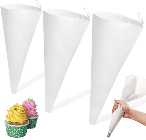 3 Stück Profi Spritzbeutel-set, 40/35/30 cm Spritzbeutel Wiederverwendbar Profi, Weiß Sahne Spritzbeutel Baumwolle, Kuchen-spritzbeutel Spülmaschinengeeignet, für Kuchen, Torten, Keksen-Dekoration