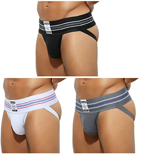 Casey Kevin Jockstrap herrunderkläder stringtrosa suspension underbyxor herrkalsonger atletisk sportsport, B4-svart/vit/grå (förpackning med 3), M