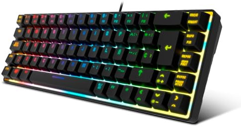 KROM KALISTA - Tastiera a membrana da gioco RGB Rainbow, fattore di forma 62%, modalità di gioco, N-19 anti-ghosting, Windows | Mac, layout inglese, nero