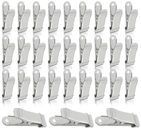 30 pinzas de metal, pinzas de resorte de 1/2 pulgadas de ancho, Metal Clips,Metálicas Grandes para Sujetar Toldos y Lonas – Clips Robustos y Ergonómicos con Abrazaderas de Plástico para Múltiples Usos