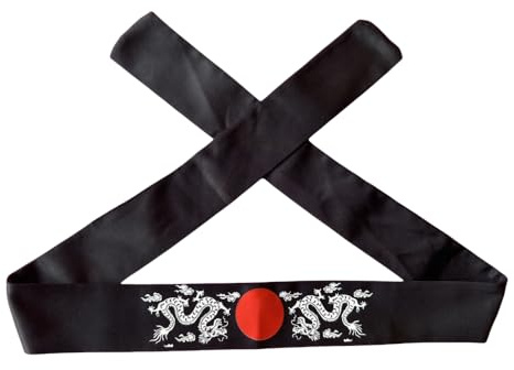 Black Sugar Fascia Japan Bandana Foulard Testa Giapponese Tradizionale Samurai Inscrizioni Cotone Da Legare Costume Cosplay Unisex Ninja Dragon Hachimaki, nero e bianco, Taglia unica
