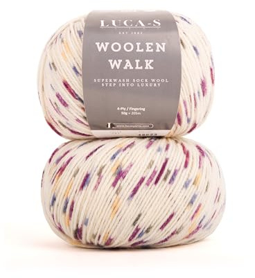 Set of 2 Superwash Sock Wool for Knitting, 4 Ply Sock Yarn from 75% Pure Wool - 25% Polymide, 50g Sock Hand Knitting Yarn