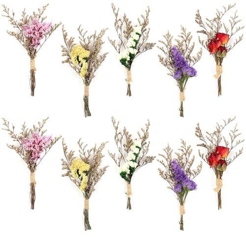 10PCS Mini Boho Dried Flower Bouquet Dried Flowers Small Bouquets Mini Natural Real Plants for Wedding Table Centerpieces Gift Box Cake Bottle Decor Home Vase Decorations DIY Craft (LOVERGRASS)
