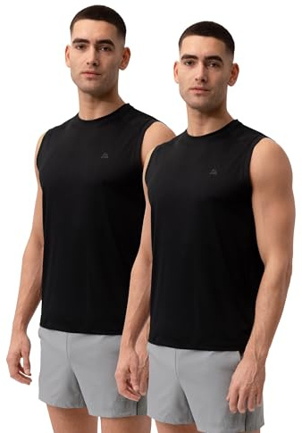 DANISH ENDURANCE Sport Tank-Top Herren, Laufshirt, Muskelshirts, Atmungsaktiv, 2er Pack, Schwarz, XL