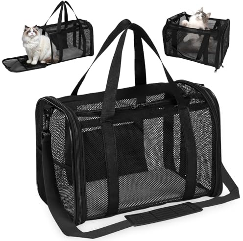 Vasmeiy Sac Transport Chat,Sac de Transport pour Chat d'Extérieur Pliable et Respirant,avec Bandoulière Réglable et Matelas Souple,Sac Chat Transport pour Chat et Chien Voyage en Train/Voiture,Noir