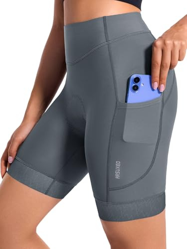 ARSUXEO Radhose Frauen 4D gepolsterte Fahrradhose Radfahren Unterwäsche mit Polsterung Taschen Biken Tights 575 Manhattan Grau L